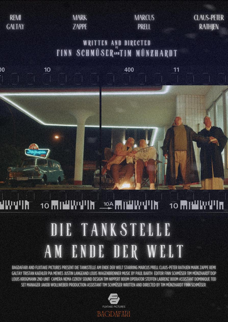 Vertical film poster aesthetic showing a moody cinematic scene from a Kurzfilm with dramatic shadows